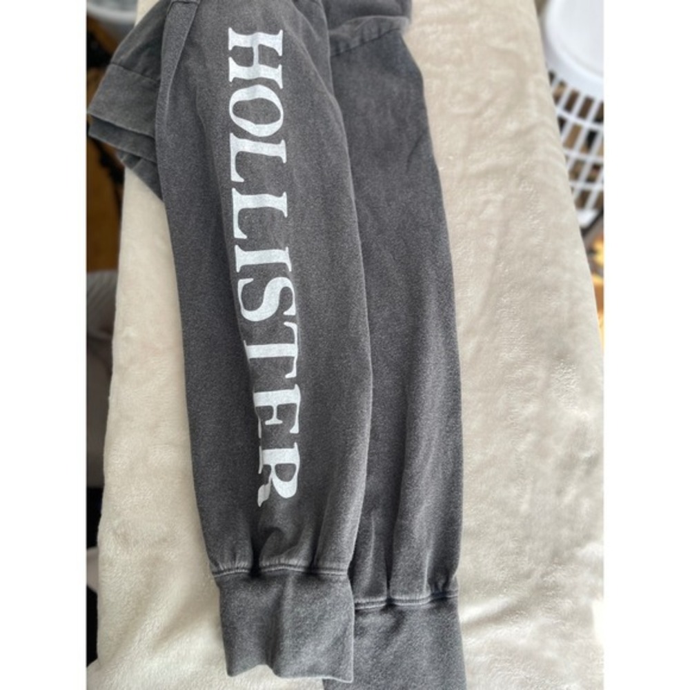 Hollister Womens Cropped Hoodie Gray Long Sleeve Logo Graphic Sweatshirt Large - Picture 6 of 16